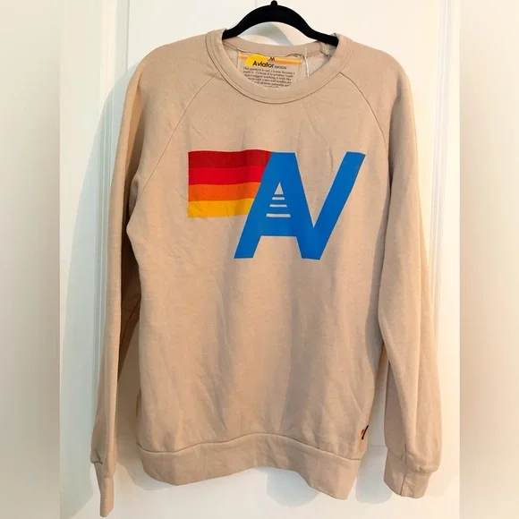 NWT Aviator Nation Logo Stitch Relaxed Crew Sweatshirt - Sand - size medium - Picture 2 of 7